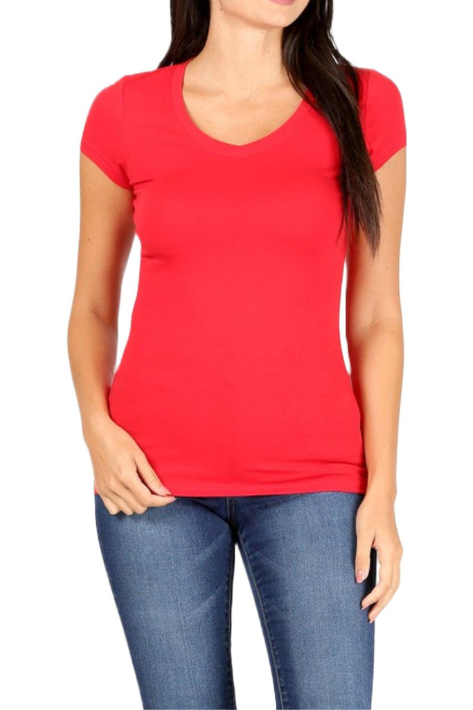 Women's Basic Short Sleeve V Neck T-Shirt Top FashionJOA