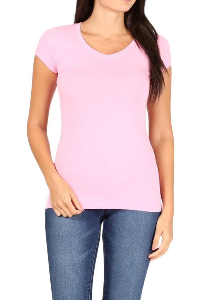 Women's Basic Short Sleeve V Neck T-Shirt Top FashionJOA