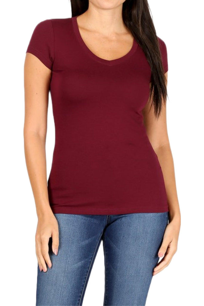 Women's Basic Short Sleeve V Neck T-Shirt Top FashionJOA