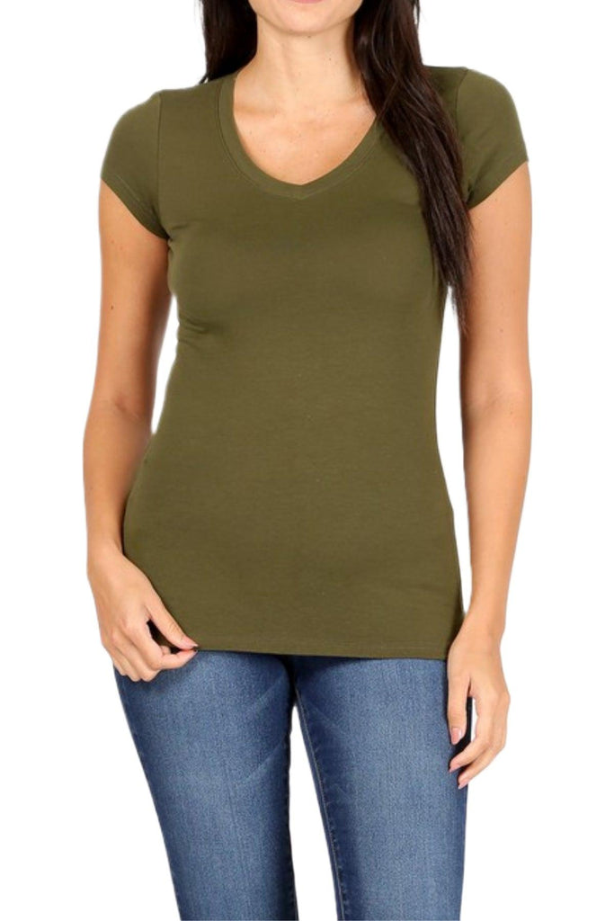 Women's Basic Short Sleeve V Neck T-Shirt Top FashionJOA