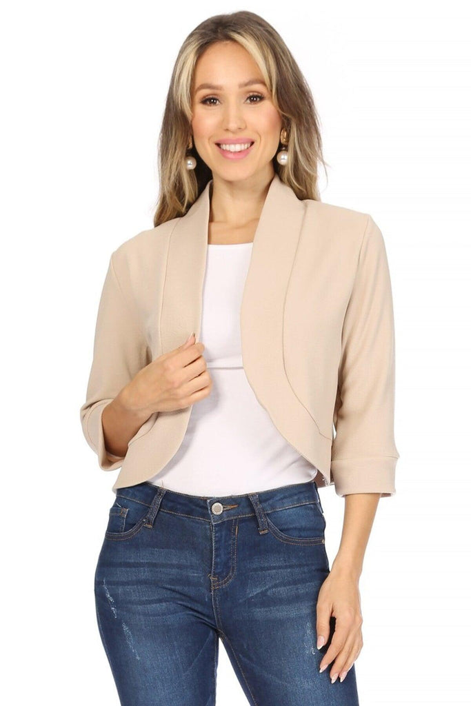 Women's Casual 3/4 Sleeve Bolero Open Front Cardigan FashionJOA