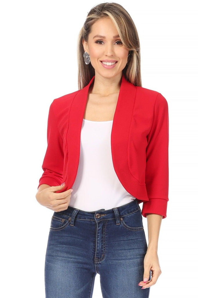 Women's Casual 3/4 Sleeve Bolero Open Front Cardigan FashionJOA