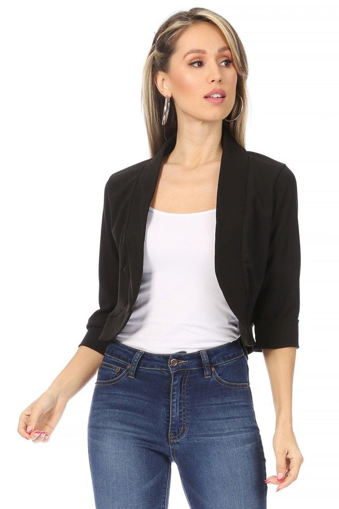 Women's Casual 3/4 Sleeve Bolero Open Front Cardigan FashionJOA