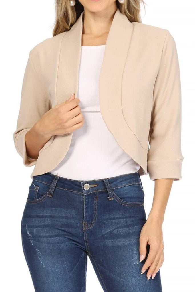 Women's Casual 3/4 Sleeve Bolero Open Front Cardigan FashionJOA