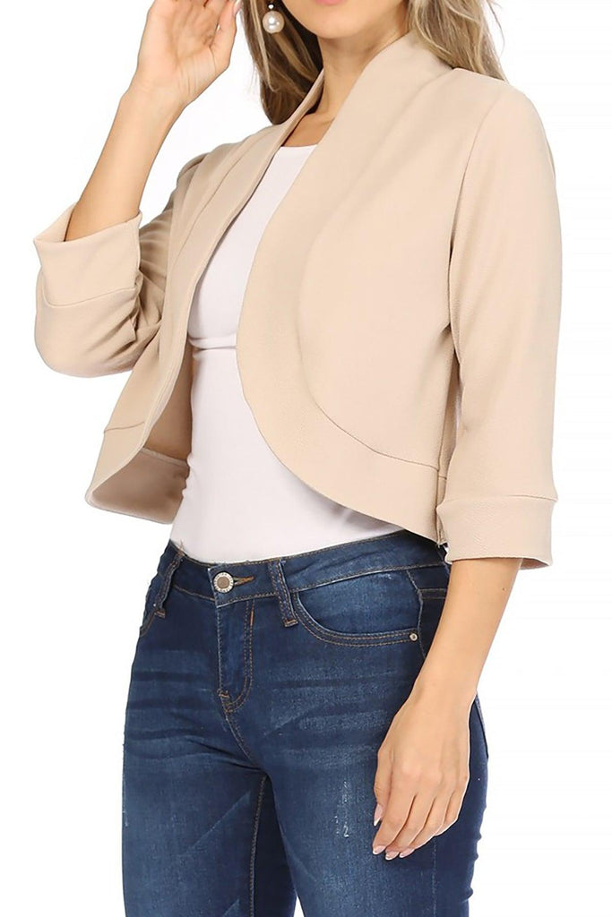 Women's Casual 3/4 Sleeve Bolero Open Front Cardigan FashionJOA