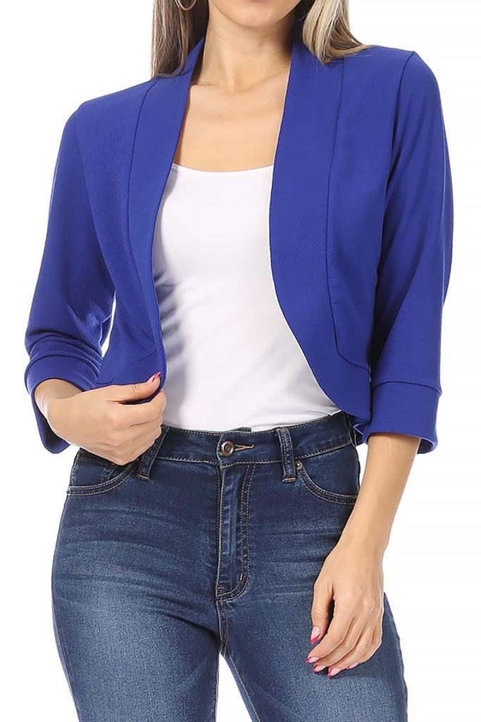 Women's Casual 3/4 Sleeve Bolero Open Front Cardigan Jacket Work Office Blazer FashionJOA