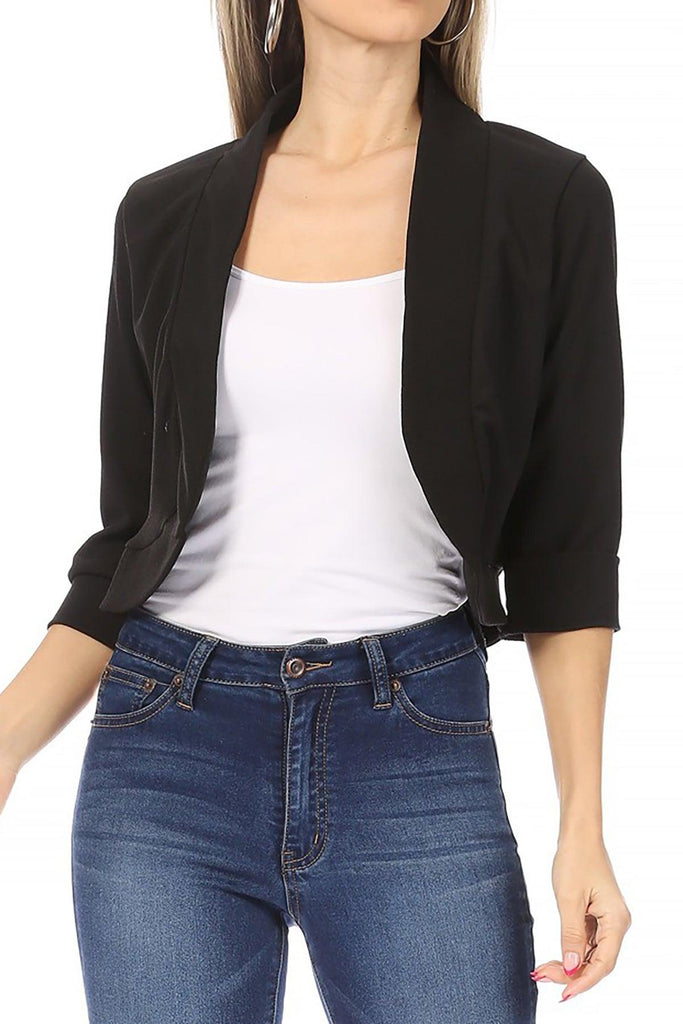 Women's Casual 3/4 Sleeve Bolero Open Front Cardigan Jacket Work Office Blazer FashionJOA