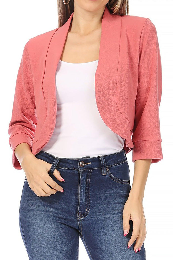Women's Casual 3/4 Sleeve Bolero Open Front Cardigan Jacket Work Office Blazer FashionJOA