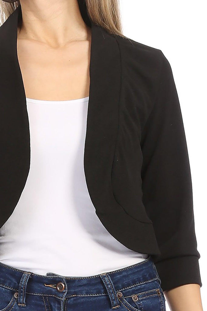 Women's Casual 3/4 Sleeve Bolero Open Front Cardigan Jacket Work Office Blazer FashionJOA