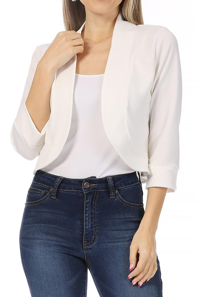 Women's Casual 3/4 Sleeve Bolero Open Front Cardigan Jacket Work Office Blazer FashionJOA