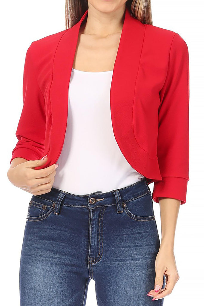 Women's Casual 3/4 Sleeve Bolero Open Front Cardigan Jacket Work Office Blazer FashionJOA