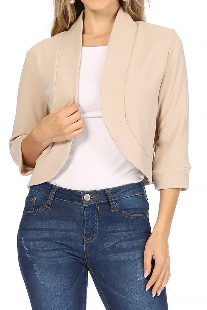 Women's Casual 3/4 Sleeve Bolero Open Front Cardigan Jacket Work Office Blazer FashionJOA