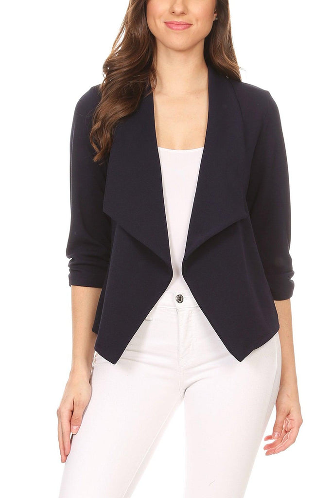 Women's Casual 3/4 Sleeve Fitted Solid Open Front  Blazer Jacket Made in USA FashionJOA