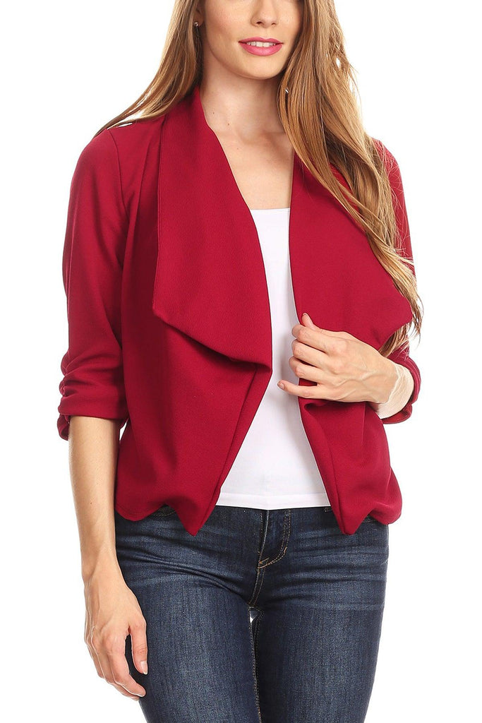 Women's Casual 3/4 Sleeve Fitted Solid Open Front  Blazer Jacket Made in USA FashionJOA