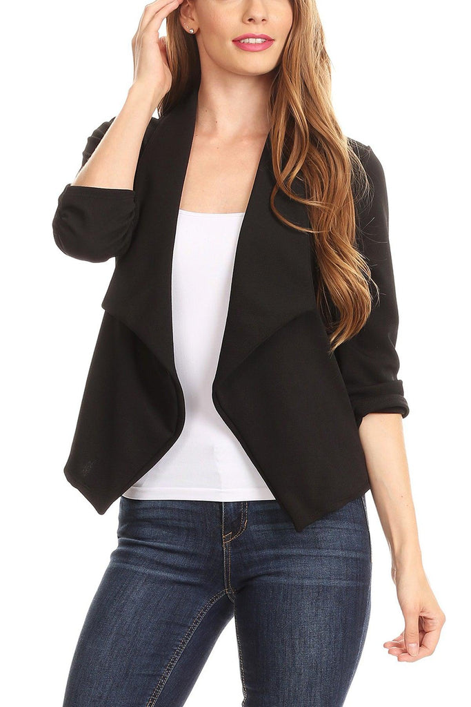 Women's Casual 3/4 Sleeve Fitted Solid Open Front  Blazer Jacket Made in USA FashionJOA