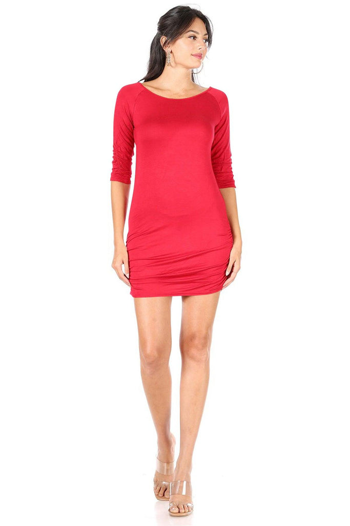 Women's Casual 3/4 Sleeve Solid Bodycon Mini Dress FashionJOA