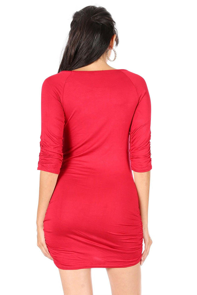 Women's Casual 3/4 Sleeve Solid Bodycon Mini Dress FashionJOA