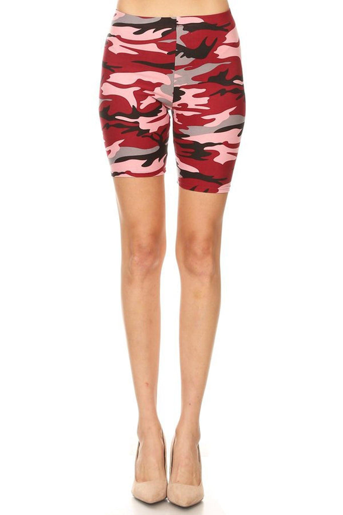 Women's Casual Camo Printed High Waist Slim Stretch Biker Shorts FashionJOA