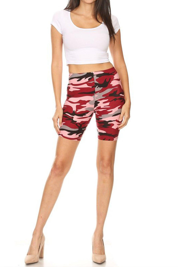 Women's Casual Camo Printed High Waist Slim Stretch Biker Shorts FashionJOA