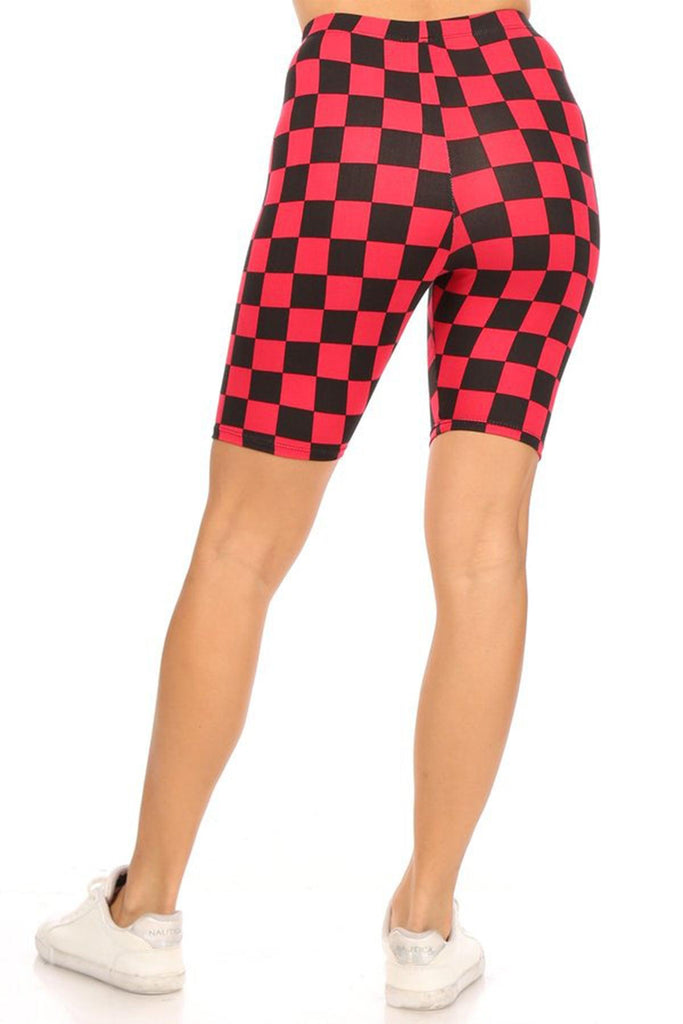 Women's Casual Checkered Plaid  Band Waist Stretch Biker Shorts FashionJOA