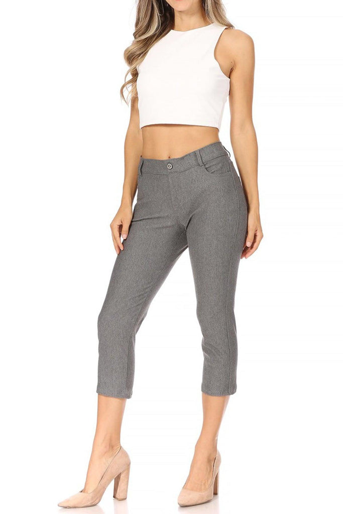 Women's Casual Comfy Slim Pocket Capri Pants FashionJOA