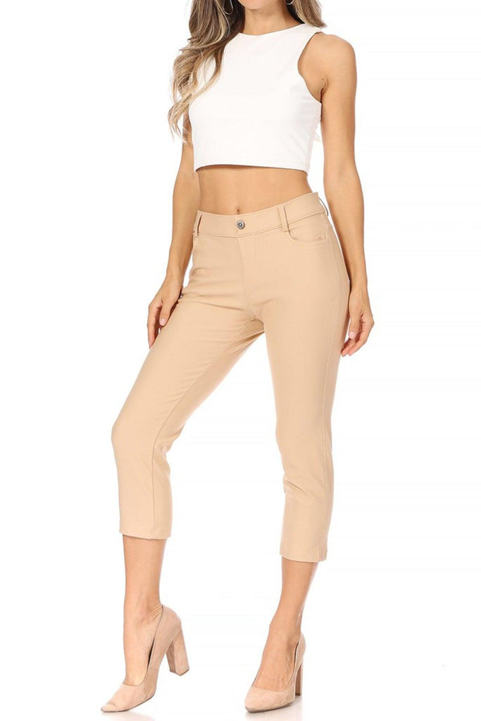 Women's Casual Comfy Slim Pocket Capri Pants FashionJOA