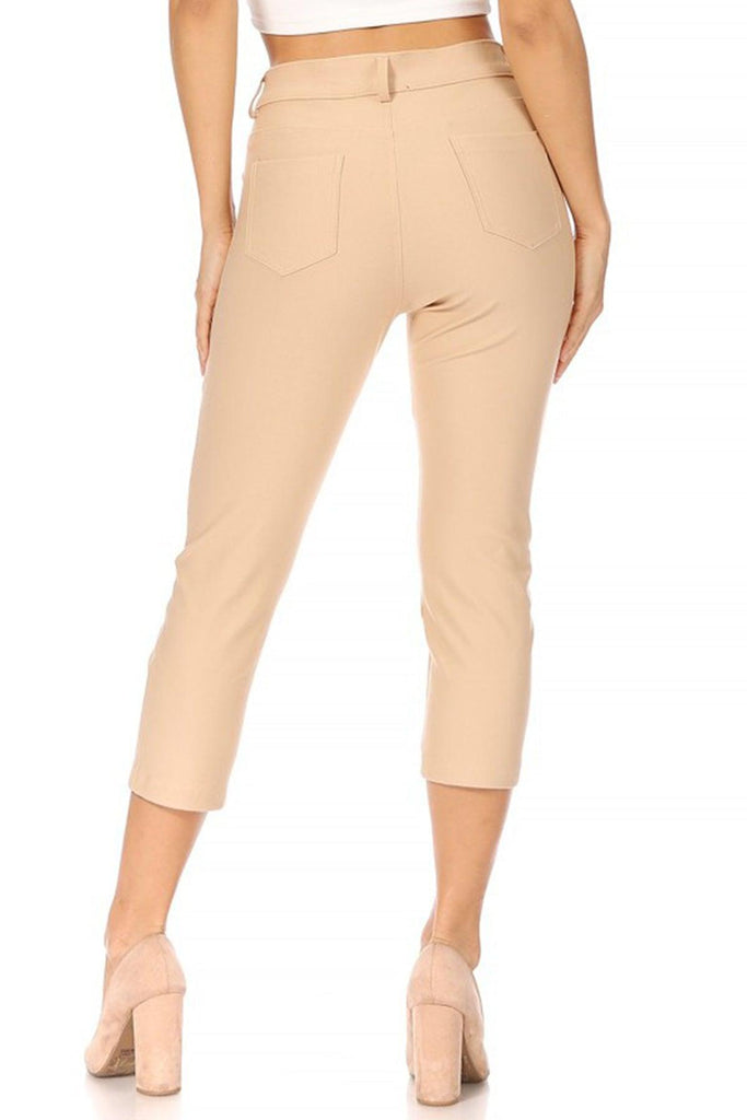 Women's Casual Comfy Slim Pocket Capri Pants FashionJOA