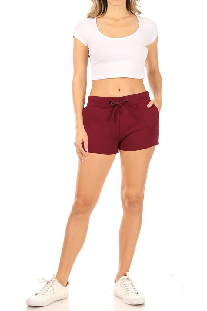Women's Casual Drawstring Elastic Waist Fleece Solid Basic Lounge Shorts Pants FashionJOA