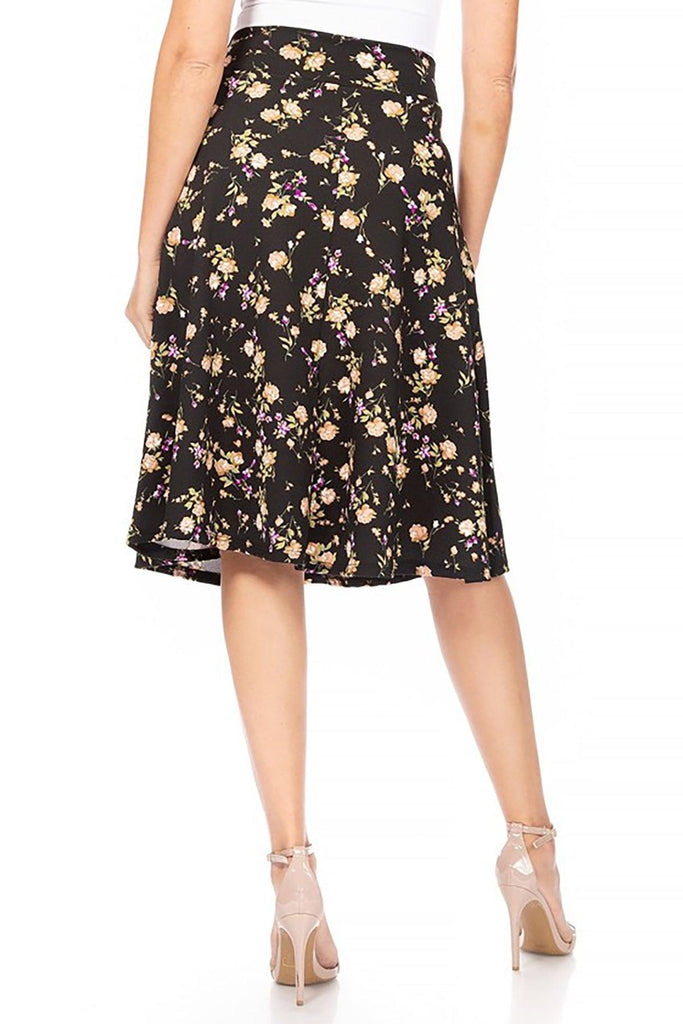 Women's Casual Floral A-line Printed High Waist Bow Tie Belted Knee Length Midi Skirt FashionJOA