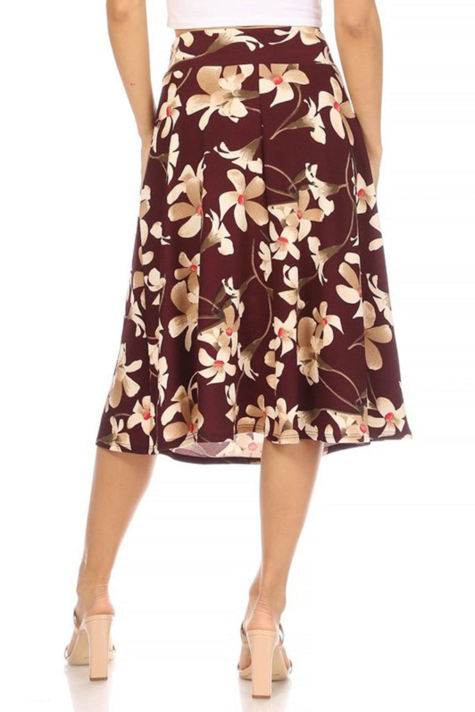 Women's Casual Floral A-line Printed High Waist Bow Tie Belted Knee Length Midi Skirt FashionJOA