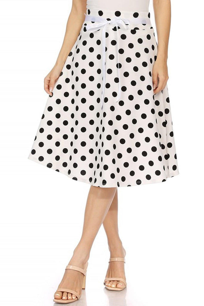 Women's Casual Floral A-line Printed High Waist Bow Tie Belted Knee Length Midi Skirt FashionJOA