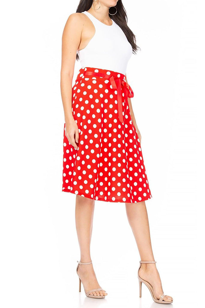 Women's Casual Floral A-line Printed High Waist Bow Tie Belted Knee Length Midi Skirt FashionJOA