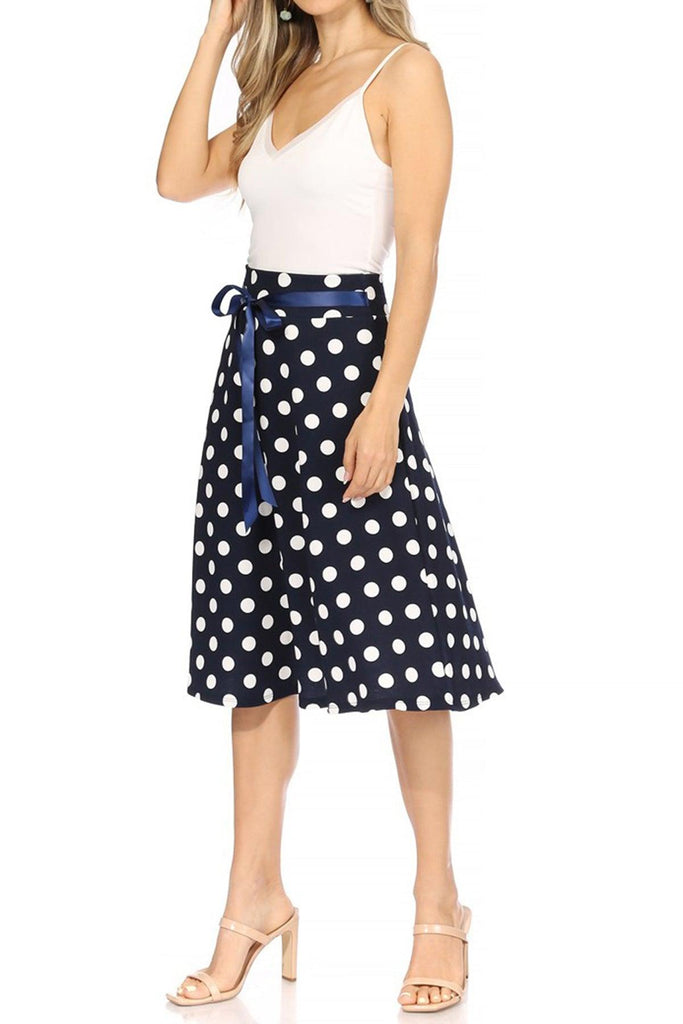 Women's Casual Floral A-line Printed High Waist Bow Tie Belted Knee Length Midi Skirt FashionJOA