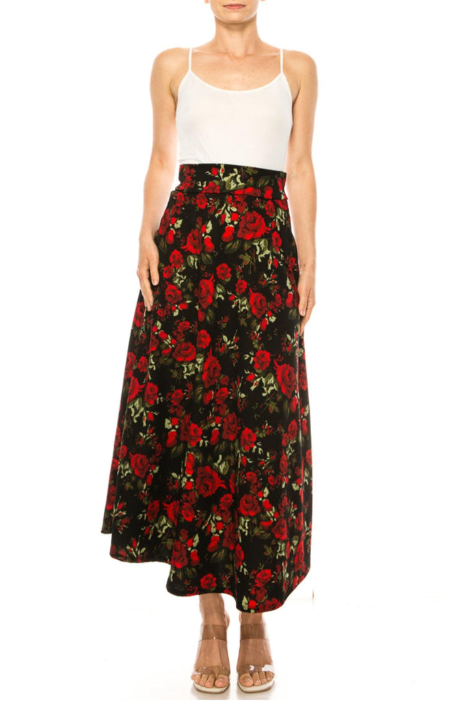 Women's Casual Floral Print A-Line Long Skirt FashionJOA