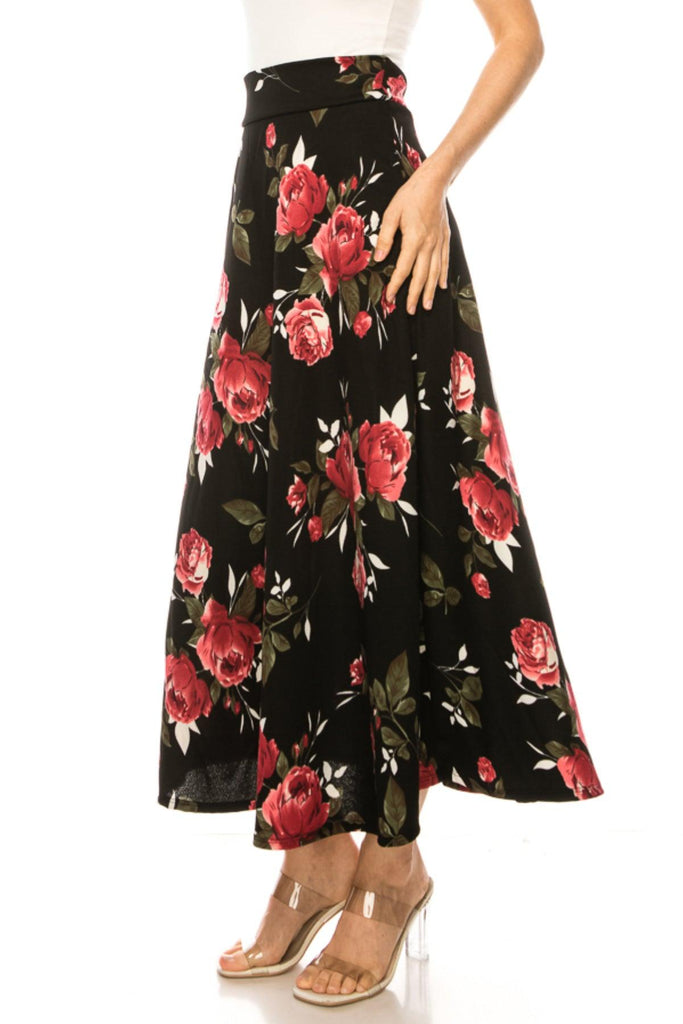 Women's Casual Floral Print A-Line Long Skirt FashionJOA