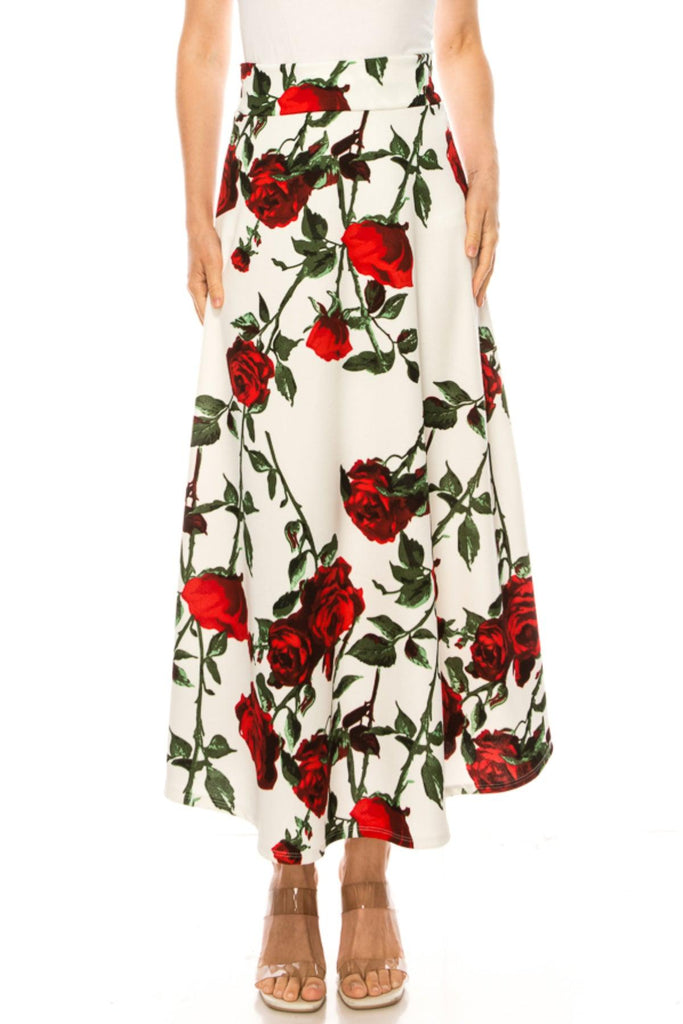 Women's Casual Floral Print A-Line Long Skirt FashionJOA