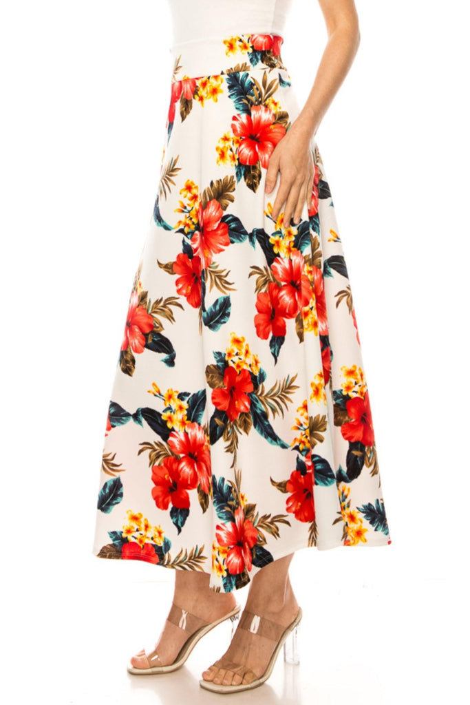 Women's Casual Floral Print A-Line Long Skirt FashionJOA