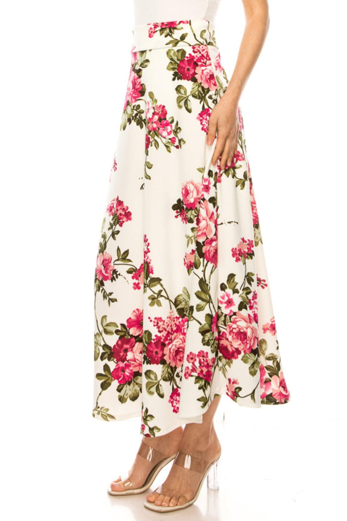 Women's Casual Floral Print A-Line Long Skirt FashionJOA