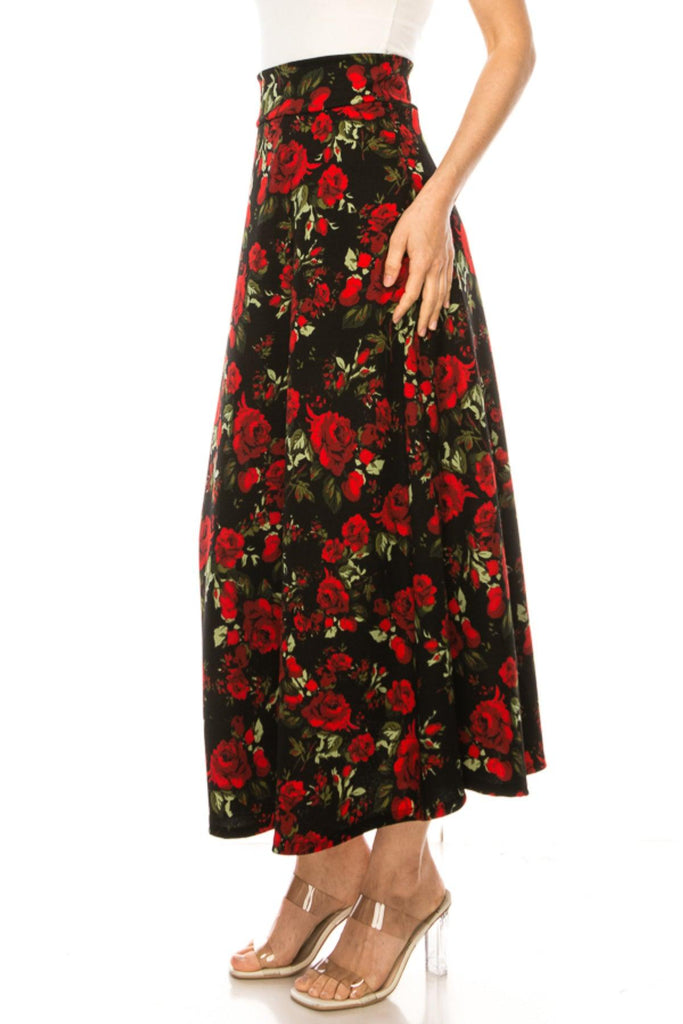 Women's Casual Floral Print A-Line Long Skirt FashionJOA