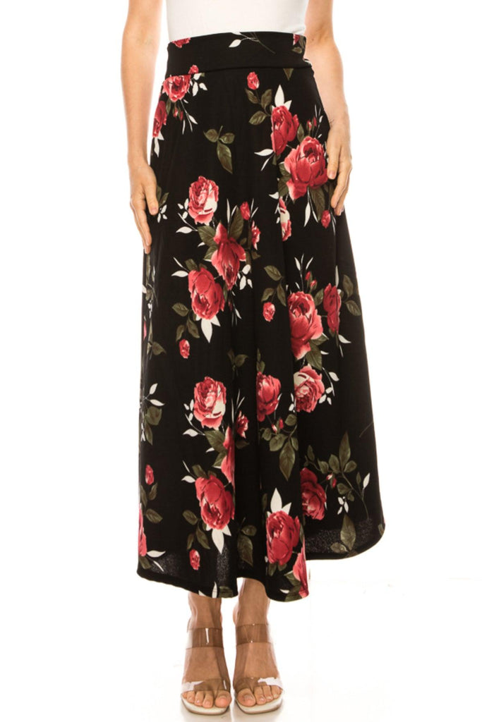 Women's Casual Floral Print A-Line Long Skirt FashionJOA