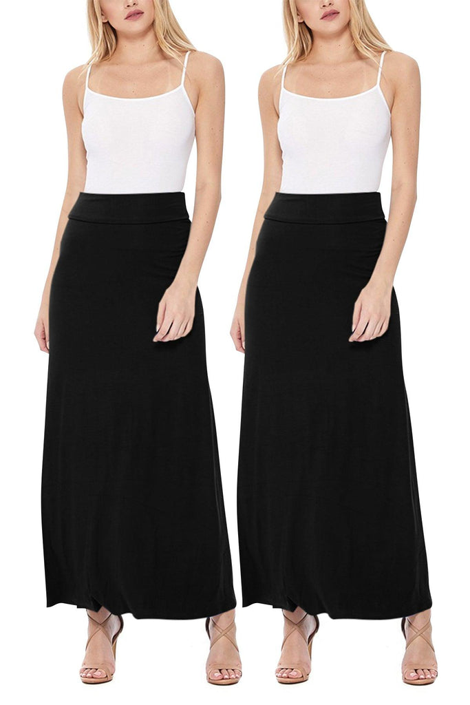 Women's Casual Foldover Waist A-Line Loose Fit Lounge Maxi Long Skirt S-3XL (Pack of 2) FashionJOA