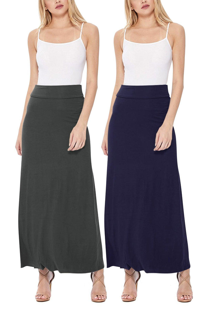 Women's Casual Foldover Waist A-Line Loose Fit Lounge Maxi Long Skirt S-3XL (Pack of 2) FashionJOA