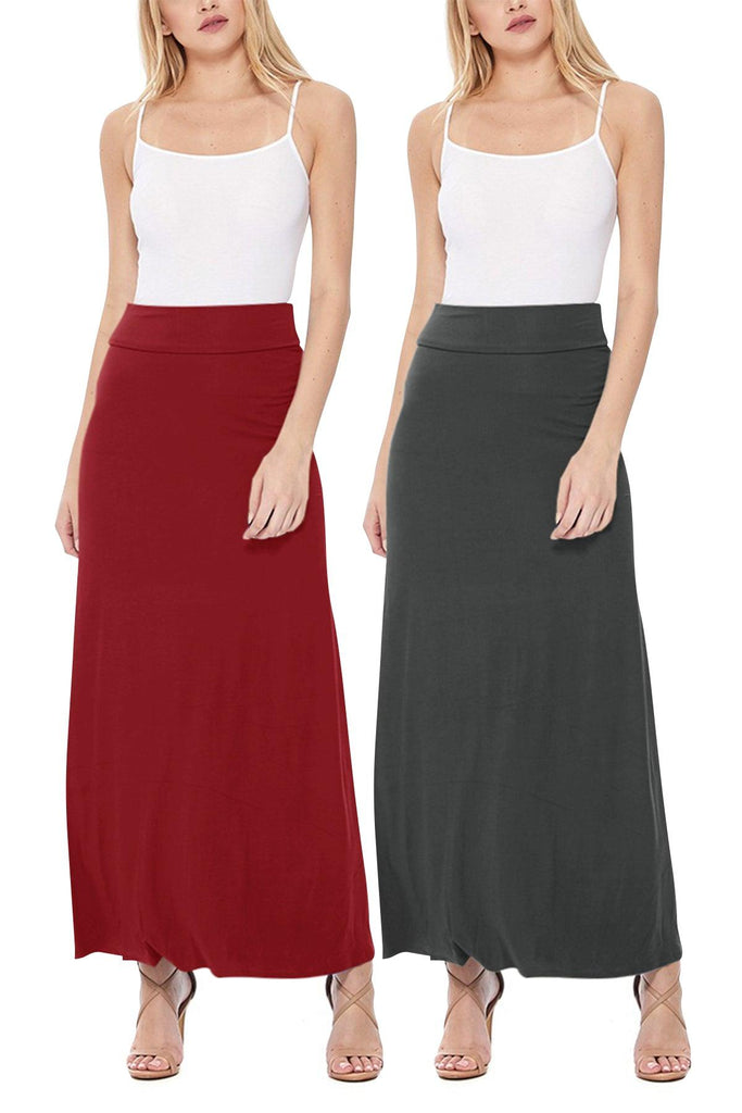 Women's Casual Foldover Waist A-Line Loose Fit Lounge Maxi Long Skirt S-3XL (Pack of 2) FashionJOA