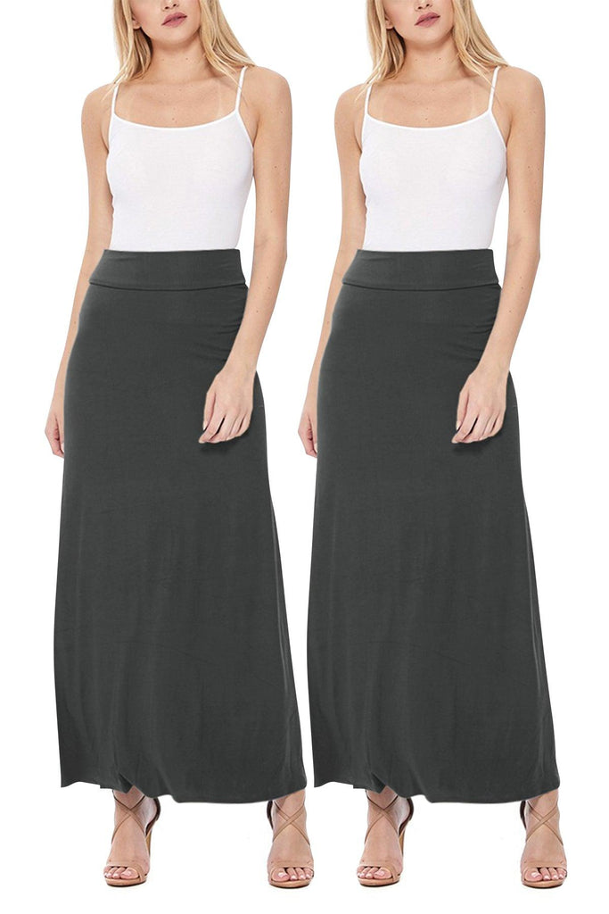 Women's Casual Foldover Waist A-Line Loose Fit Lounge Maxi Long Skirt S-3XL (Pack of 2) FashionJOA