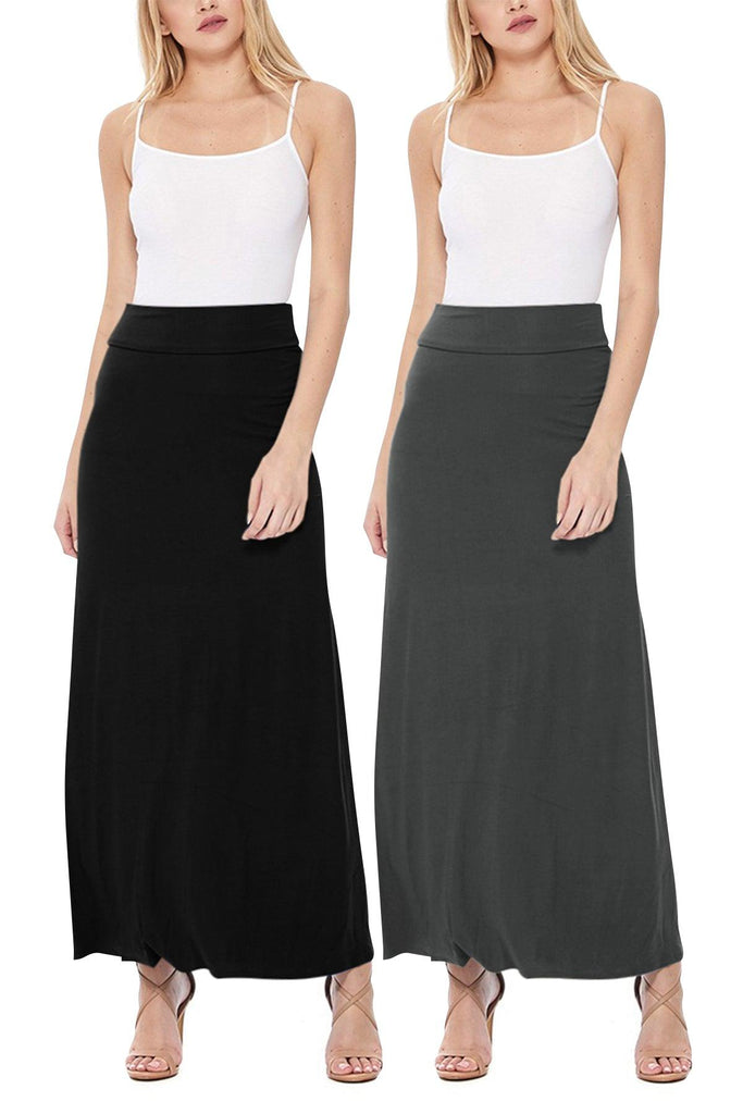 Women's Casual Foldover Waist A-Line Loose Fit Lounge Maxi Long Skirt S-3XL (Pack of 2) FashionJOA