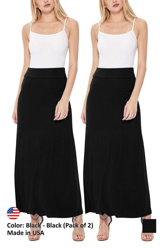 Women's Casual Foldover Waist A-Line Loose Fit Lounge Maxi Long Skirt S-3XL (Pack of 2) FashionJOA