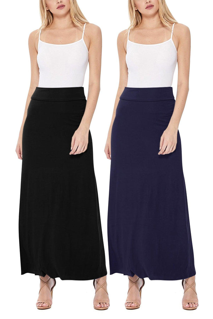 Women's Casual Foldover Waist A-Line Loose Fit Lounge Maxi Long Skirt S-3XL (Pack of 2) FashionJOA