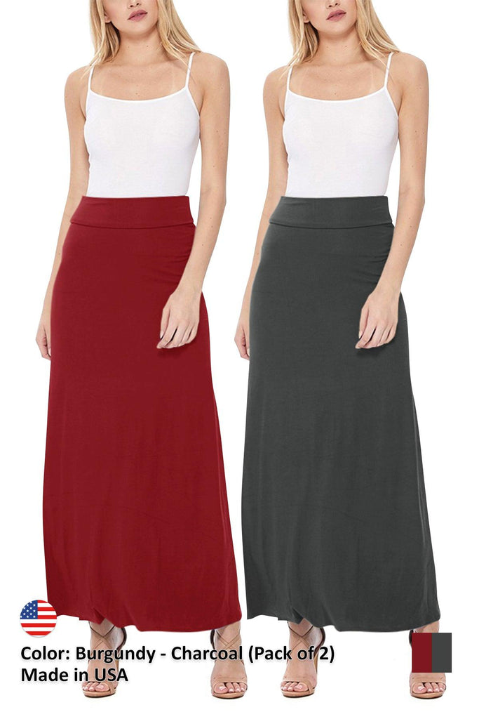 Women's Casual Foldover Waist A-Line Loose Fit Lounge Maxi Long Skirt S-3XL (Pack of 2) FashionJOA