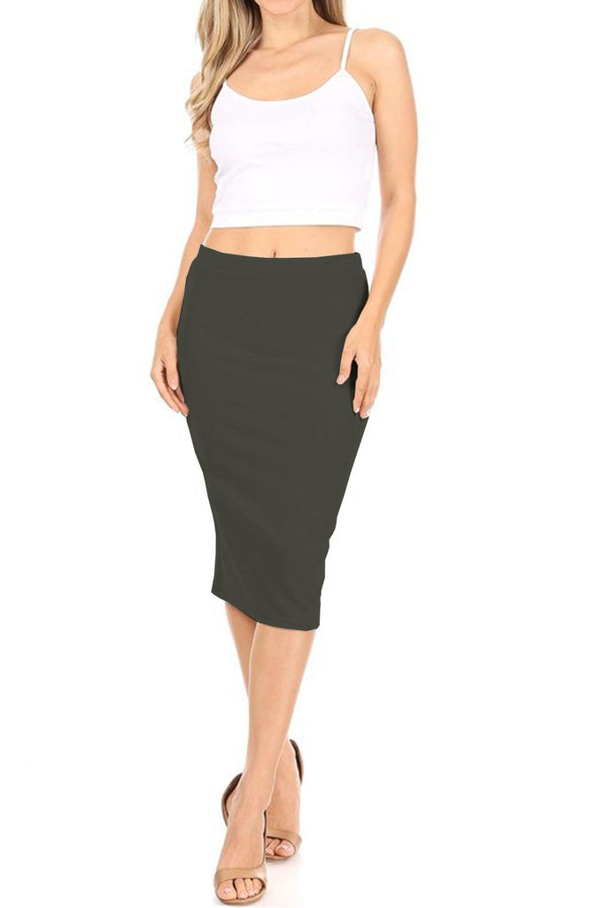 Women's Casual High Waist Slim Pull On Bodycon Pencil Solid Midi Skirt (Pack of 2) FashionJOA