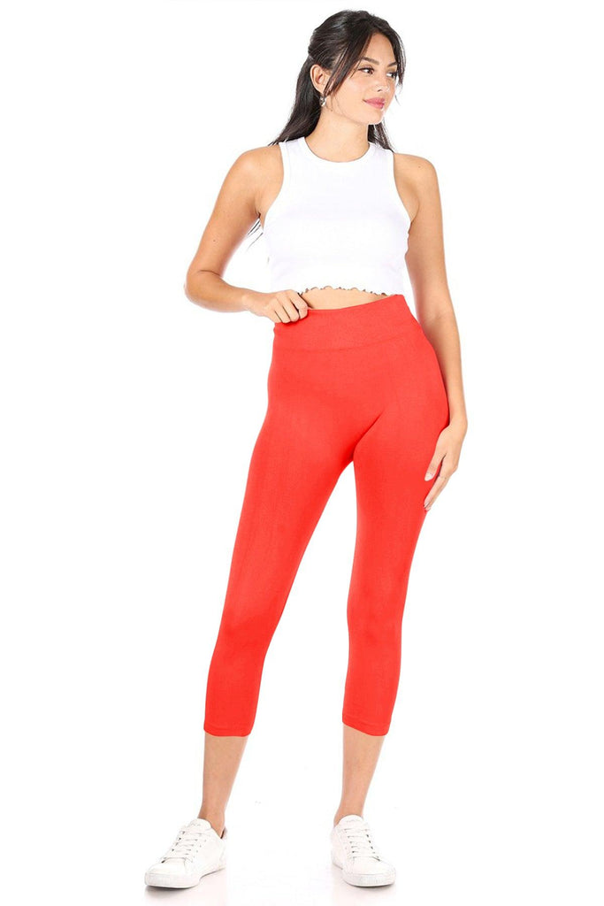 Women's Casual High Waist Solid Seamless Capri Leggings FashionJOA